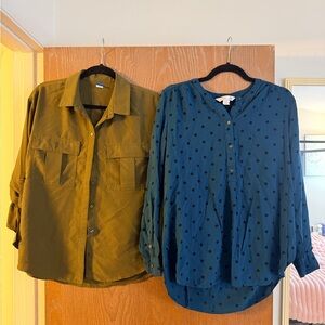 2 Women’s Large Old Navy Button-Up Shirts- Blue & Olive